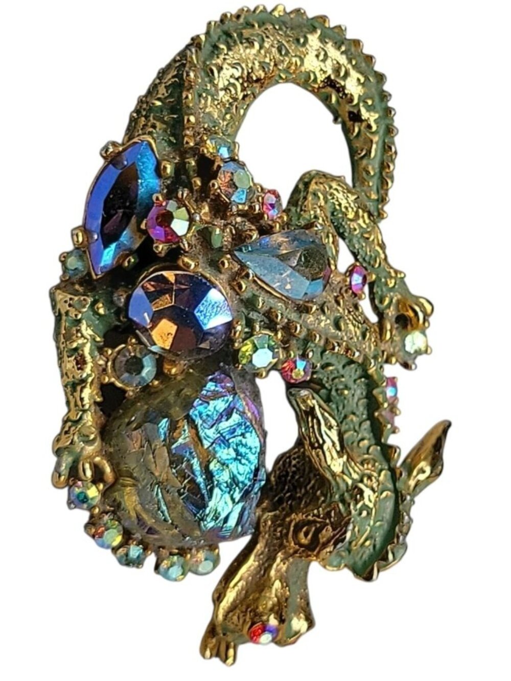 Vtg HAR Dragon Fantasy Lava Rock Demi-Parure 1959 Brooch Bracelet Earrings Set - Picture 10 of 16